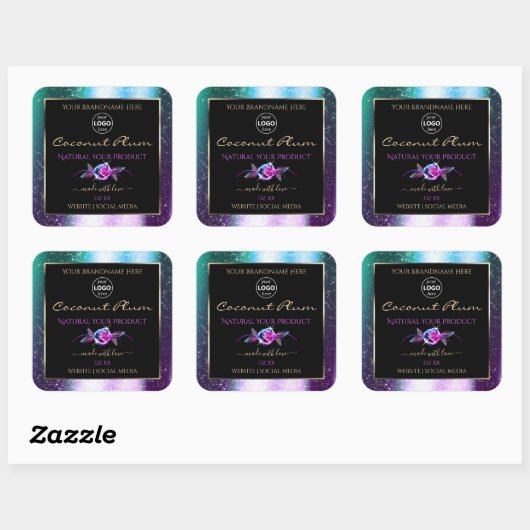 Blauwgroen Paarse zwarte Glitter-productlabels met Vierkante Sticker (Vel)