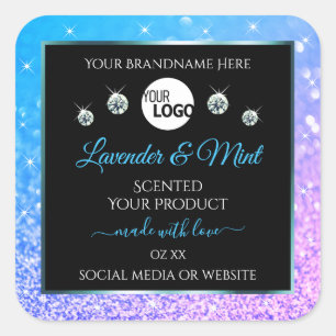 Blauwgroen Paarse zwarte Glitter-productlabels met Vierkante Sticker