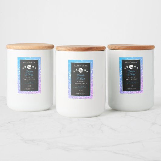 Blauwgroen Paarse zwarte Glitter-productlabels met Voedselcontainer Etiket (Flessen)