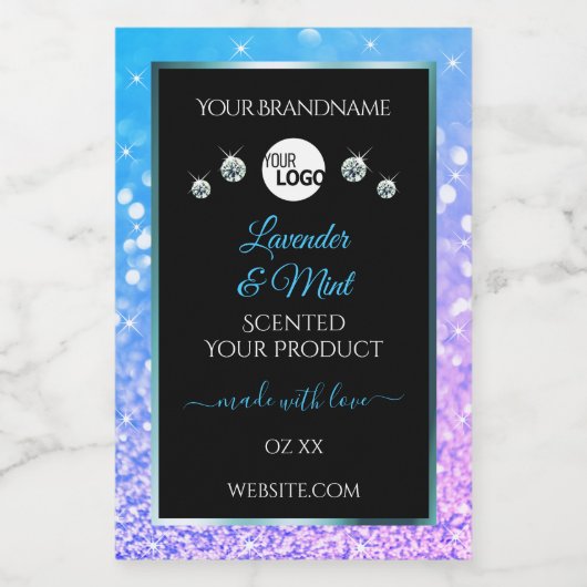 Blauwgroen Paarse zwarte Glitter-productlabels met Voedselcontainer Etiket (Enkel label)