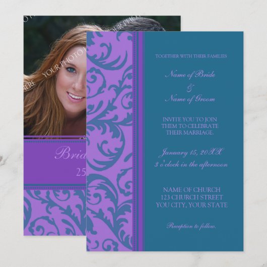 Blauwgroen Paarse zwemkaarten voor het uitnodigen Kaart (Voorkant / Achterkant)