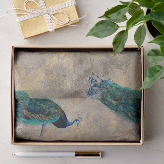 Blauwgroen packs op gouden ontkoppeling tissuepapier (Geschenk)