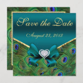 Blauwgroen pacock Sla de datum op Save The Date (Voorkant / Achterkant)