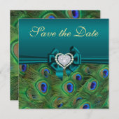 Blauwgroen pacock Sla de datum op Save The Date (Voorkant / Achterkant)
