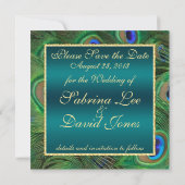 Blauwgroen pacock Sla de datum op Save The Date (Achterkant)
