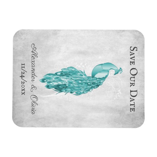 Blauwgroen Pacock sparen de Datum Magnet Magneet (Horizontaal)