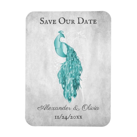 Blauwgroen Pacock sparen de Datum Magnet Magneet (Verticaal)