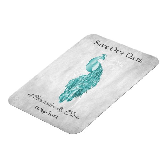 Blauwgroen Pacock sparen de Datum Magnet Magneet (Linkerzijde)