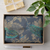 Blauwgroen pacten op de blauwe en goudontkoppeling tissuepapier (Geschenk)