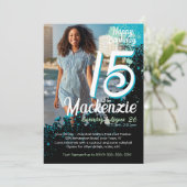 Blauwgroen Paint Splatter Foto 15e verjaardag Uitn Kaart (Staand voorkant)
