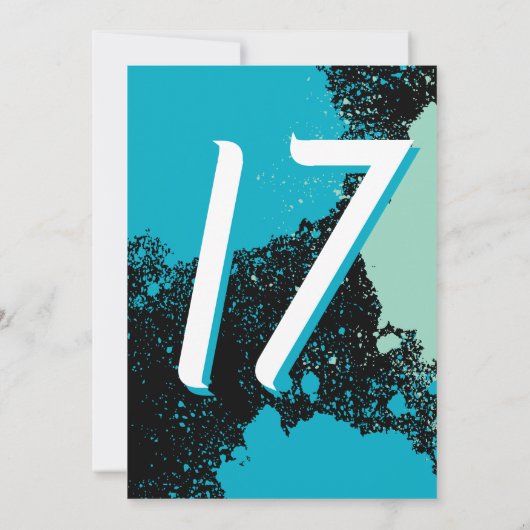 Blauwgroen Paint Splatter Foto 17e verjaardag Uitn Kaart (Achterkant)