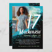 Blauwgroen Paint Splatter Foto 17e verjaardag Uitn Kaart (Voorkant / Achterkant)