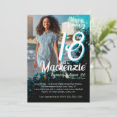 Blauwgroen Paint Splatter Foto 18e verjaardag Uitn Kaart (Staand voorkant)
