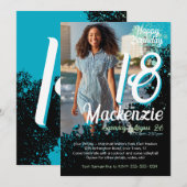 Blauwgroen Paint Splatter Foto 18e verjaardag Uitn Kaart (Voorkant / Achterkant)