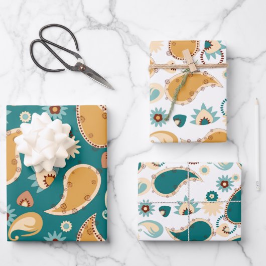 Blauwgroen Paisley 19" x 29" Papieren vellen (Voorkant)