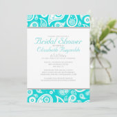Blauwgroen Paisley Bridal Shower-uitnodigingen Kaart (Staand voorkant)