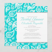 Blauwgroen Paisley Bridal Shower-uitnodigingen Kaart (Voorkant / Achterkant)