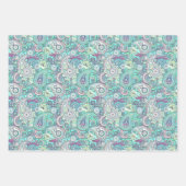 Blauwgroen paisley inpakpapier vel (Voorkant)