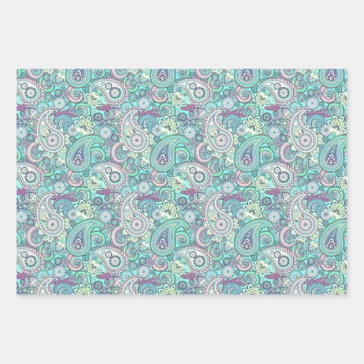 Blauwgroen paisley inpakpapier vel (Voorkant)
