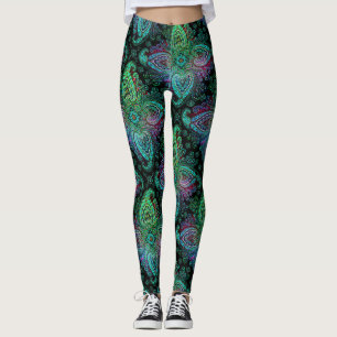  Blauwgroen Paisley-motief Leggings