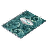 Blauwgroen Paisley tijdloos patroon gepersonalisee Notitieboek (Linkerzijde)