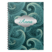 Blauwgroen Paisley tijdloos patroon gepersonalisee Notitieboek (Voorkant)