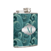 Blauwgroen Paisley Timeless Pattern Monogram Heupfles (Rechts)