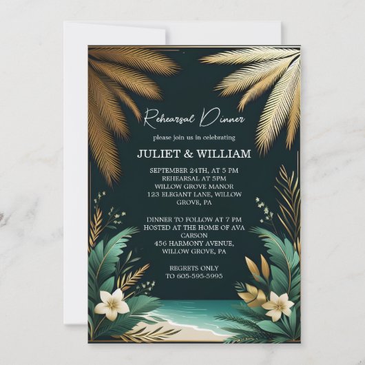 Blauwgroen Palm Beach Green en Gold repetitie dine Kaart (Voorkant)