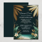 Blauwgroen Palm Beach Green en Gold repetitie dine Kaart (Voorkant / Achterkant)