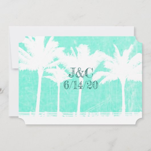Blauwgroen Palm Trees Tropical Photo Wedding Invit Kaart (Achterkant)