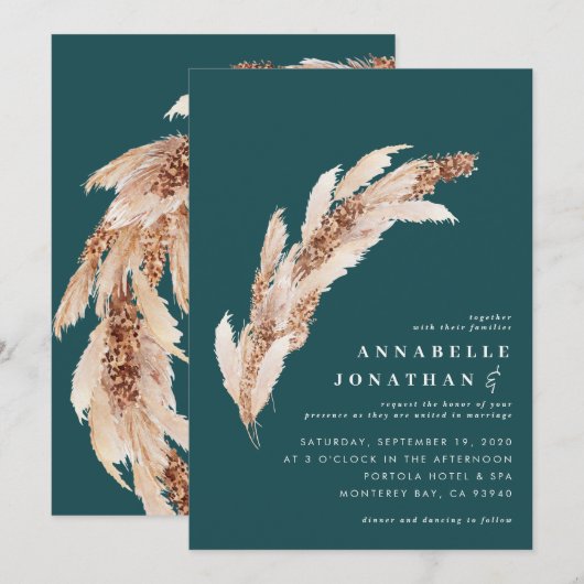 Blauwgroen pampas grassen botanische elegante brui (Voorkant / Achterkant)