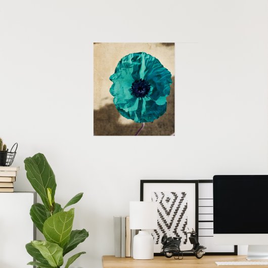 Blauwgroen papaver Poster (Thuiskantoor)