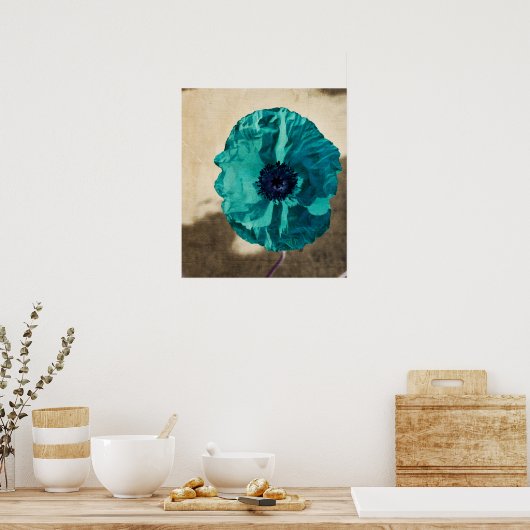 Blauwgroen papaver Poster (Keuken)