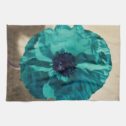 Blauwgroen papaver theedoek (Horizontaal)