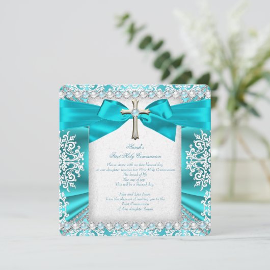 Blauwgroen parelwitte eerste-communistische meisje kaart (Staand voorkant)