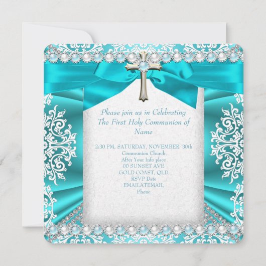 Blauwgroen parelwitte eerste-communistische meisje kaart (Achterkant)