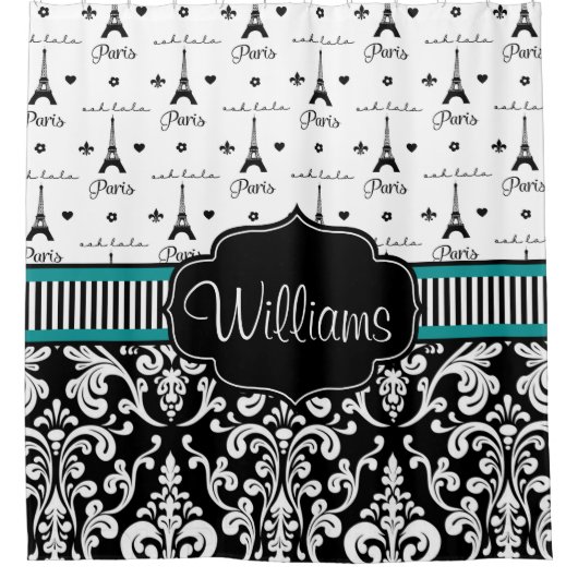 Blauwgroen Parijs Douchegordijn (Voorkant)