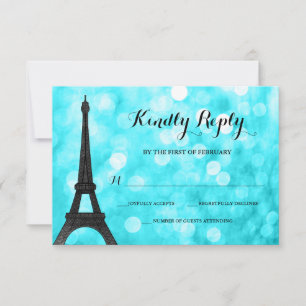 Blauwgroen Paris Bokeh Glitter Lights RSVP Kaartje