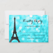 Blauwgroen Paris Bokeh Glitter Lights RSVP Kaartje (Voorkant)