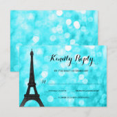 Blauwgroen Paris Bokeh Glitter Lights RSVP Kaartje (Voorkant / Achterkant)