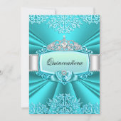 Blauwgroen partij Tiara Damask Quinceanera Kaart (Voorkant)