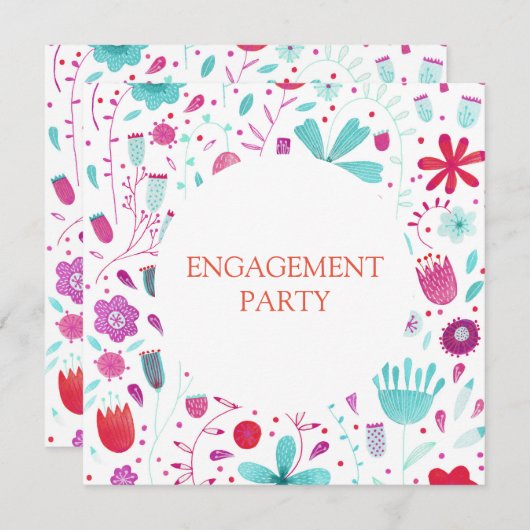 Blauwgroen partij voor bloem Waterverf Kaart (Voorkant / Achterkant)