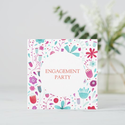 Blauwgroen partij voor bloem Waterverf Kaart (Staand voorkant)