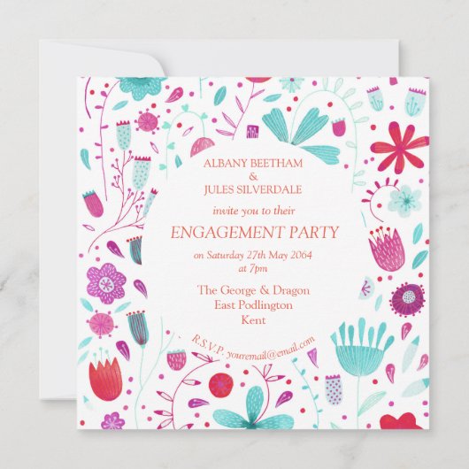 Blauwgroen partij voor bloem Waterverf Kaart (Achterkant)