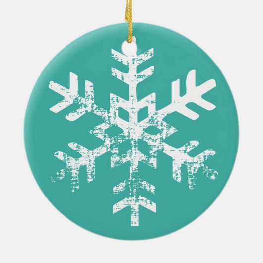 Blauwgroen Pas getrouwd Snowflake 1e Kerstmis Keramisch Ornament (Achterkant)