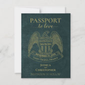 Blauwgroen Paspoort Destination Wedding Save the D Magnetische Uitnodiging (Voorkant)