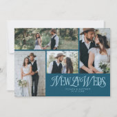 Blauwgroen Passen getrouwd Multi foto bruiloft Aankondiging (Voorkant)