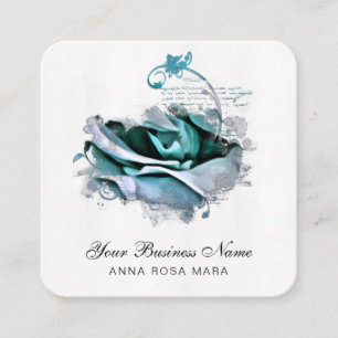 *~* Blauwgroen Pastel Logo QR Roos Floral Flower Vierkante Visitekaartje
