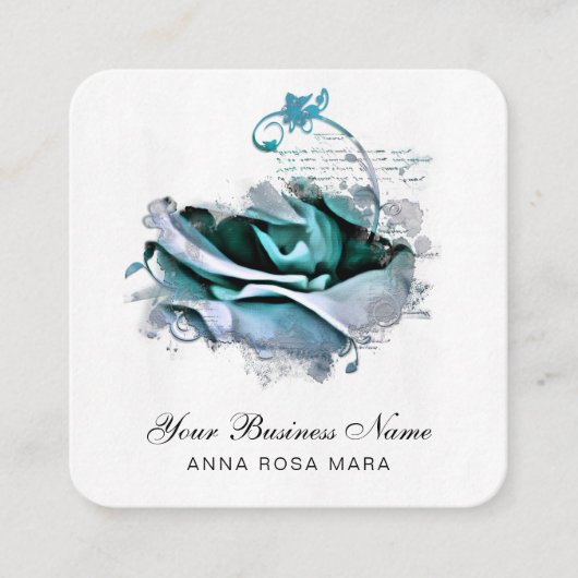 *~* Blauwgroen Pastel Logo QR Roos Floral Flower Vierkante Visitekaartje (Voorkant)