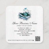 *~* Blauwgroen Pastel Logo QR Roos Floral Flower Vierkante Visitekaartje (Achterkant)